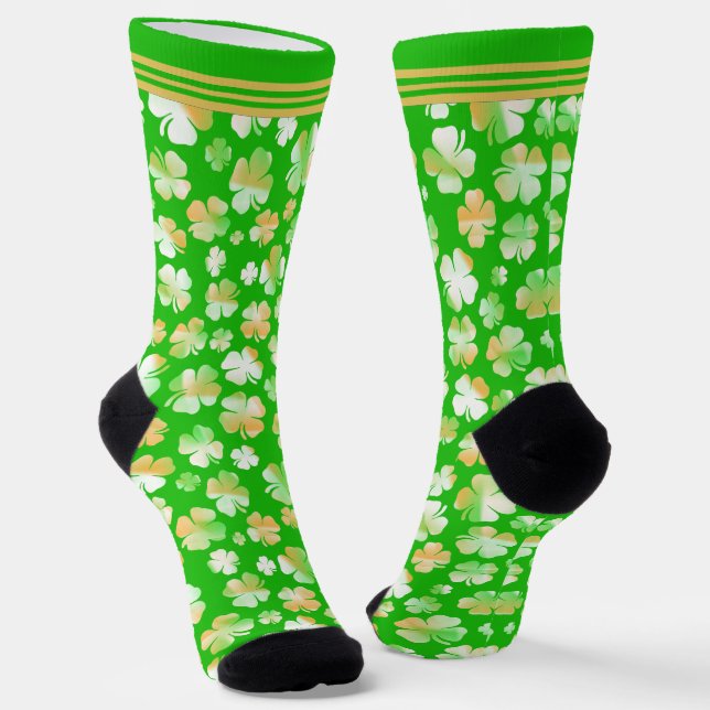 Shamrocks St. Patrick's Day Variegated Pattern Socks (Angled)