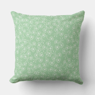 Shamrocks White Outlines on Green Pillow, Cushion