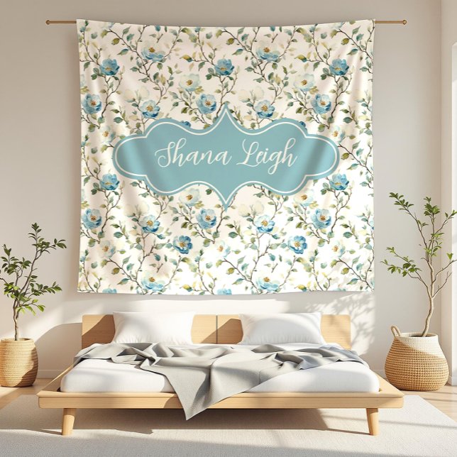 Shana Leigh Dainty Blues Floral Fleece Blanket (detail)