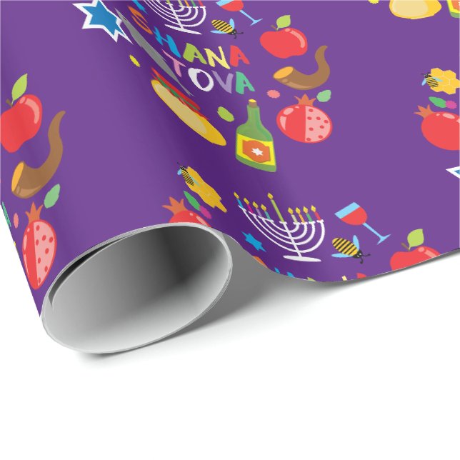 Shana Tova2 circles - dark purple Wrapping Paper (Roll Corner)