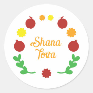 Shana Tova Greeting with apples and pomegranates Classic Round Sticker