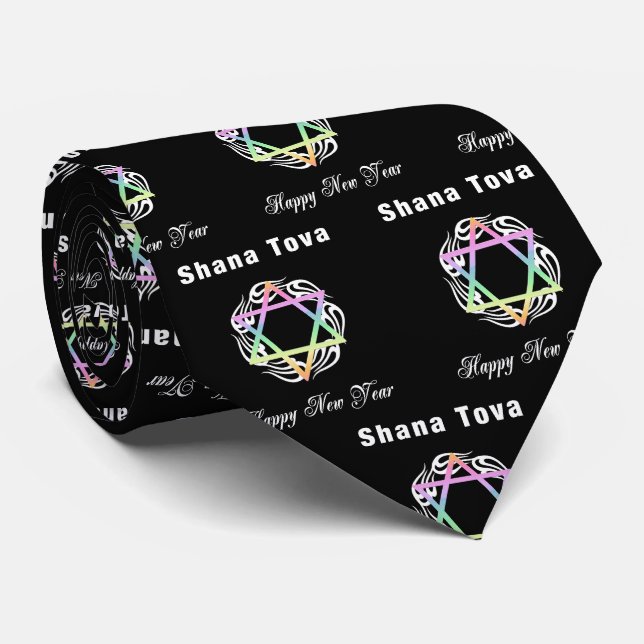 Shana Tova Jewish Star Neck Tie (Rolled)