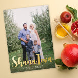 Shana Tova Rosh Hashanah Jewish Holiday Photo Foil<br><div class="desc">This modern Rosh Hashanah holiday photo card features full-bleed photo with the greeting "Shana Tova" and Star of David in gold foil. On the back you will find a navy blue background. Further customize this design by adding another photo and/or text to the back! The gold foil on this card...</div>