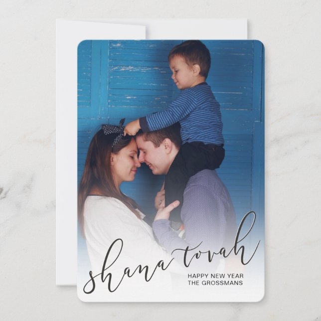 Shana Tova Script New Year Photo Card - Black (Front)