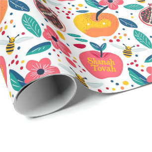 Shana Tova with apples and bees Wrapping Paper