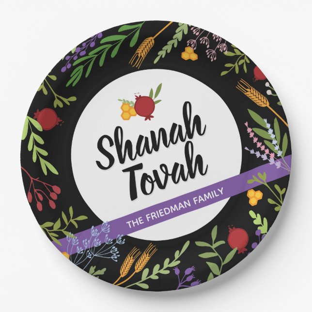 Shana Tovah Rosh Hashanah Jewish New Year  Paper Plate (Front)