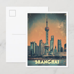 Shanghai China Art Vintage Travel Illustration Postcard