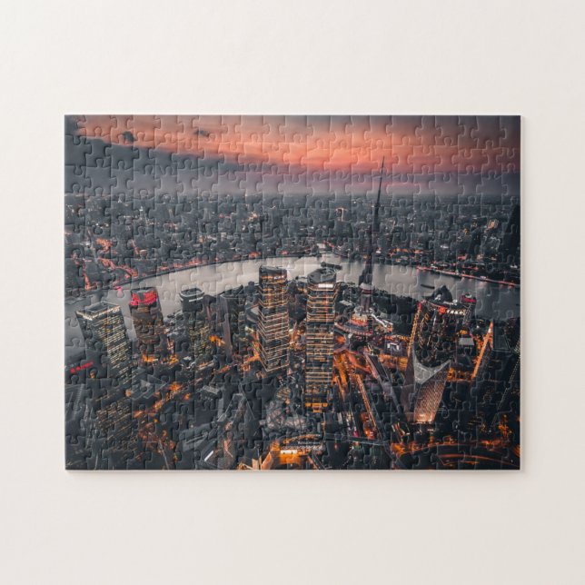 Shanghai China Asia Landmark Skyline Nighttime Jigsaw Puzzle (Horizontal)