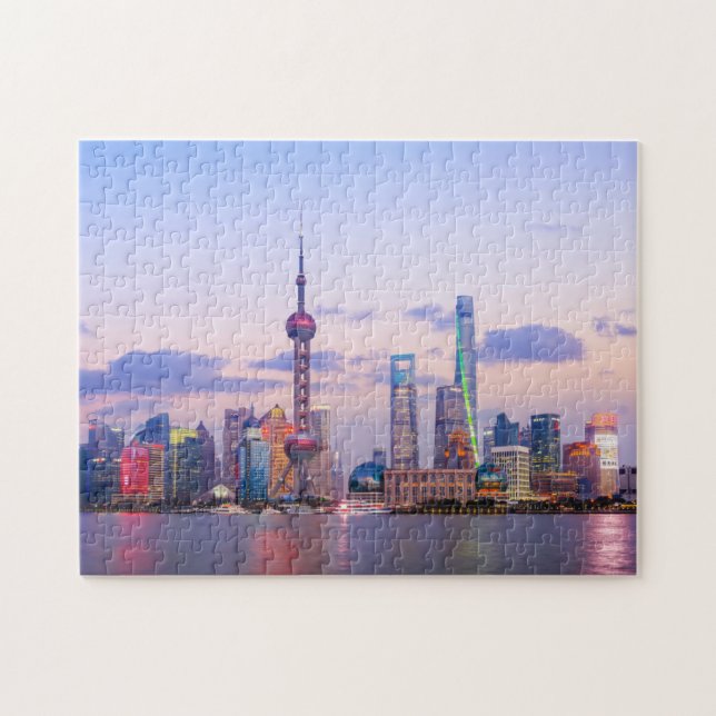 Shanghai China Asia Landmark Skyline Sunset Jigsaw Puzzle (Horizontal)