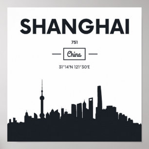 Shanghai, China   City Coordinates Poster