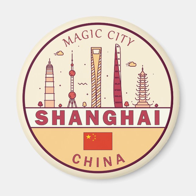 Shanghai China City Skyline Emblem Magnet (Front)