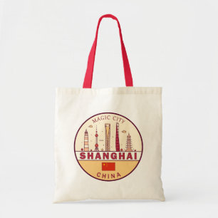 Shanghai China City Skyline Emblem Tote Bag