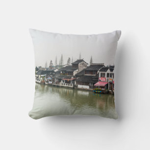 Shanghai, China, Mar 30, 2017, Wooden historic bui Throw Pillow
