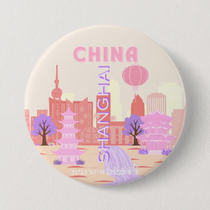 Shanghai China Pastel Travel Art 3 Inch Round Button