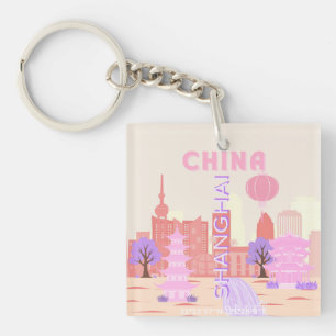 Shanghai China Pastel Travel Art Keychain