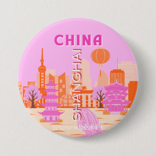Shanghai China Pink Travel Art 3 Inch Round Button
