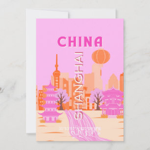 Shanghai China Pink Travel Art Invitation