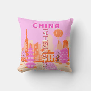 Shanghai China Pink Travel Art Throw Pillow