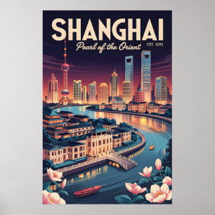 Shanghai China Retro Travel Poster Vintage Art