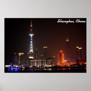 Shanghai, China skyline at night Poster
