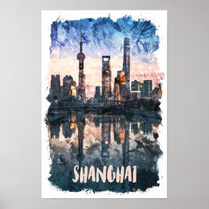 Shanghai China Skyline Watercolor Art Print