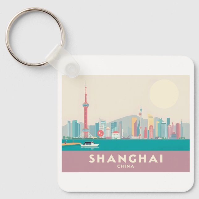 Shanghai China The Bund Pastel Travel Keychain (Front)