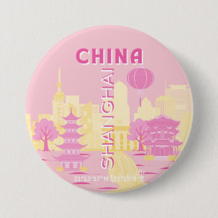 Shanghai China Travel Pink Poster 3 Inch Round Button