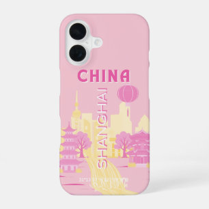 Shanghai China Travel Pink Poster iPhone 16 Case