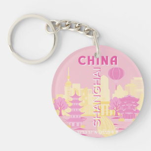 Shanghai China Travel Pink Poster Keychain