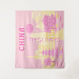 Shanghai China Travel Pink Poster Tapestry