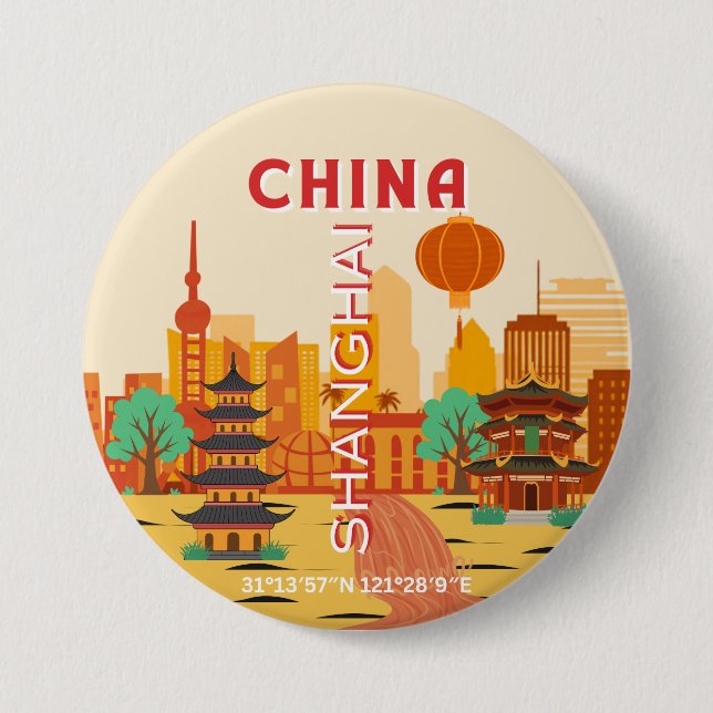 Shanghai China Travel Retro Poster 3 Inch Round Button (Front)