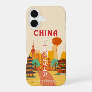 Shanghai China Travel Retro Poster iPhone 16 Case