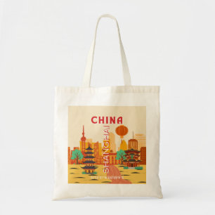 Shanghai China Travel Retro Poster Tote Bag