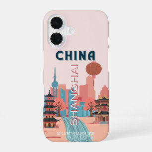 Shanghai China Travel Retro Vintage Poster iPhone 16 Case