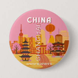 Shanghai China Travel Vintage Poster 3 Inch Round Button