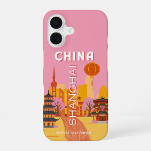 Shanghai China Travel Vintage Poster iPhone 16 Case