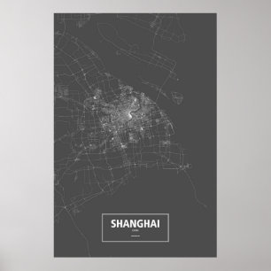 Shanghai, China (white on black) Poster