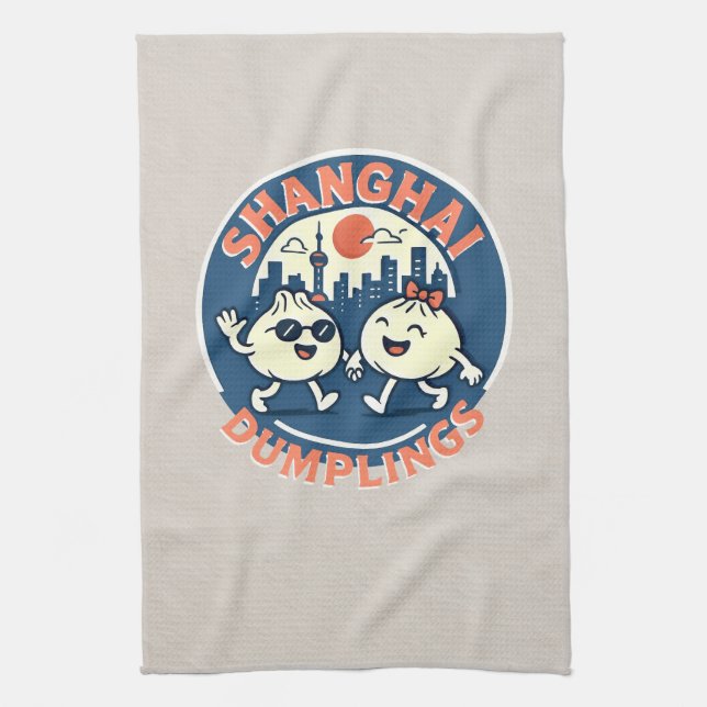 Shanghai Dumplings Cute Fun Design Kitchen Towel (Vertical)