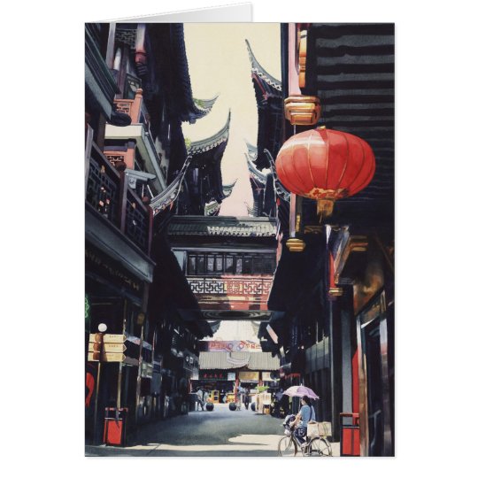 "Shanghai Market" China Watercolor Card