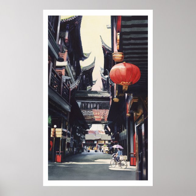 "Shanghai Market" China Watercolor Poster (Front)