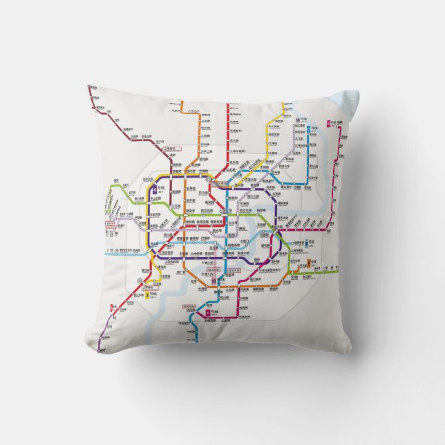 Shanghai Metro Map Throw Pillow (Front)