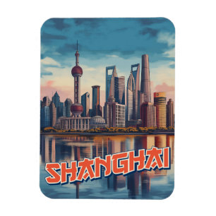 Shanghai Skyline Poster: Vibrant Cityscape  Magnet
