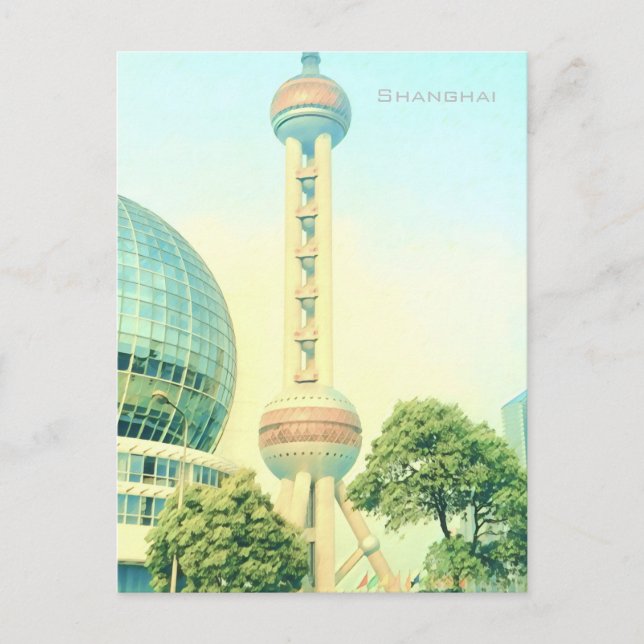 Shanghai vintage Oriental Pearl Tower travel Postcard (Front)