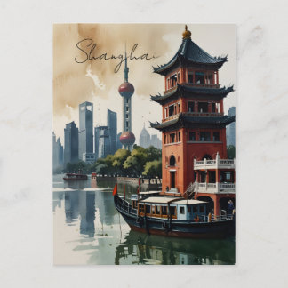 Shanghai watercolor art postcard