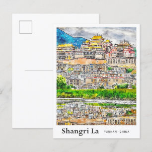 Shangri La Yunnan China Travel Art Watercolor Postcard