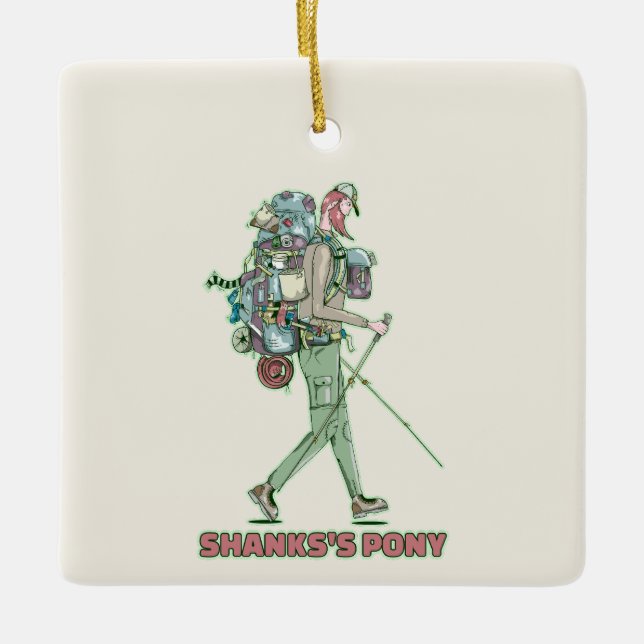 Shanks's pony funny hiker walking ceramic ornament (Front)