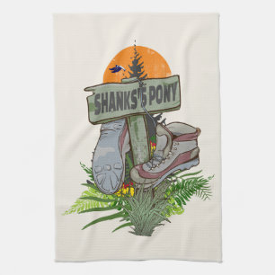 Shanks's pony old hiking boots kitchen towel