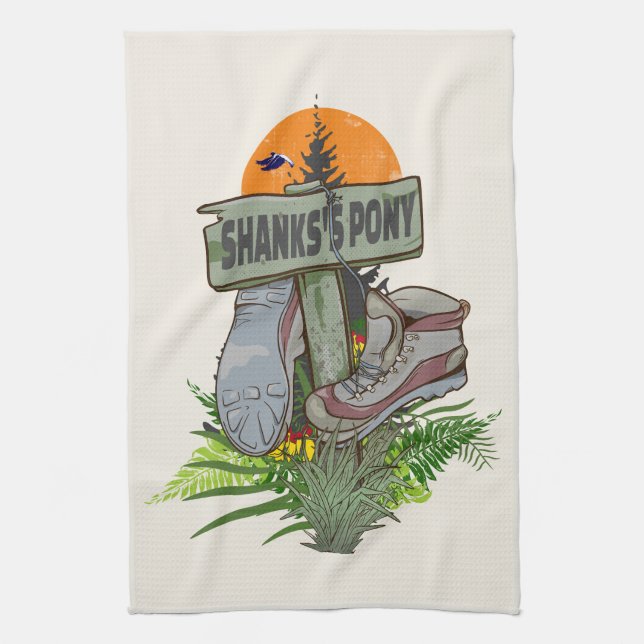 Shanks's pony old hiking boots kitchen towel (Vertical)