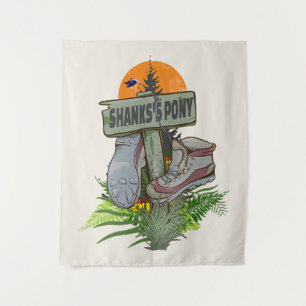 Shanks's pony old hiking boots tapestry
