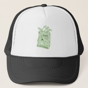 Shanks's pony old hiking boots trucker hat